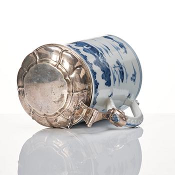 A blue and white Chinese Export silver mounted tankard, Qing dynasty, Qianlong (1736-95). Bergen, Norway 1783.