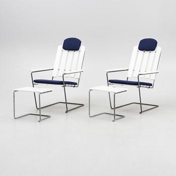 Sun chairs with footstool, a pair, "A3", Grythyttan Stålmöbler, 21st century.