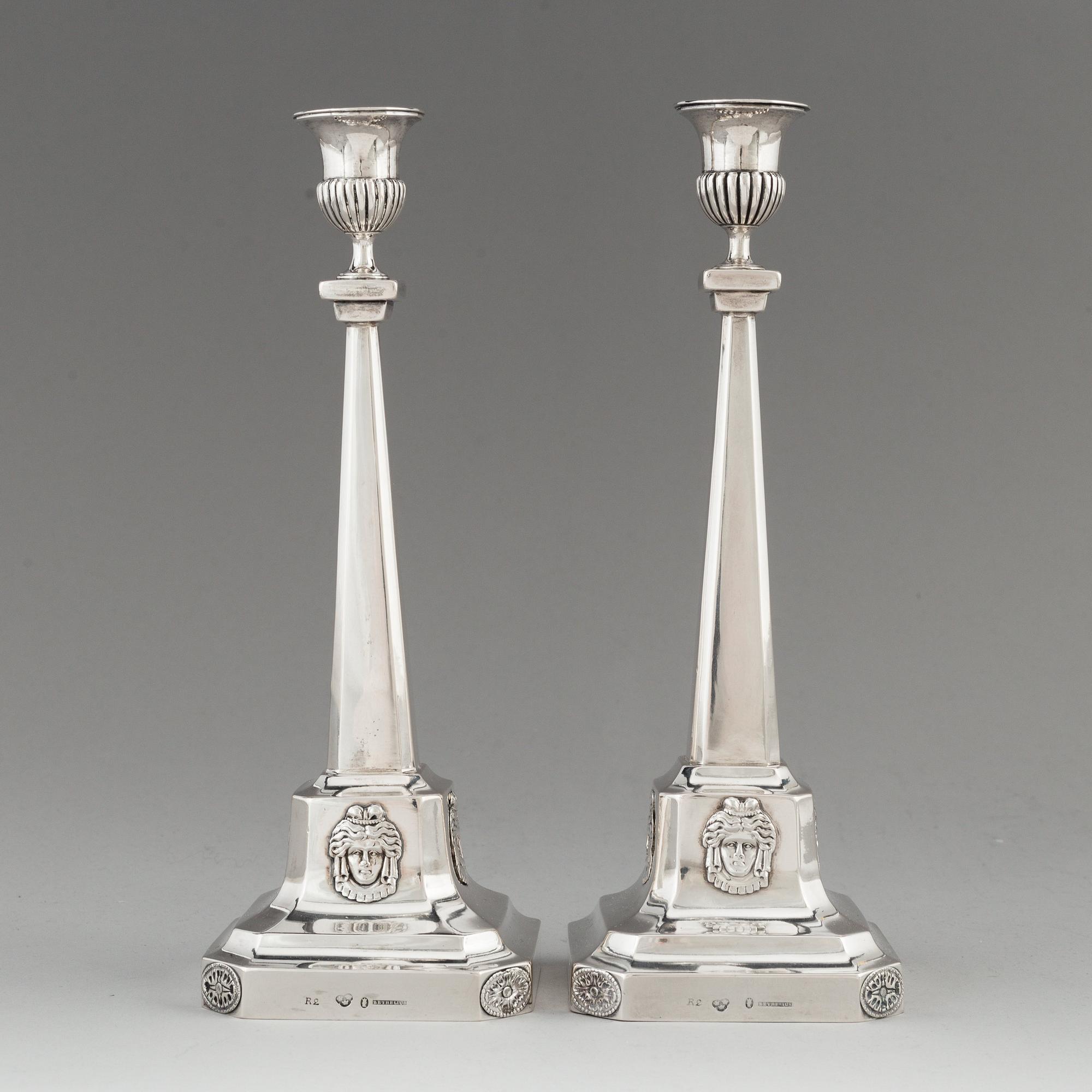 A pair of Swedish 18th century silver candlesticks, mark of Pehr Zethelius, Stockholm 1799.