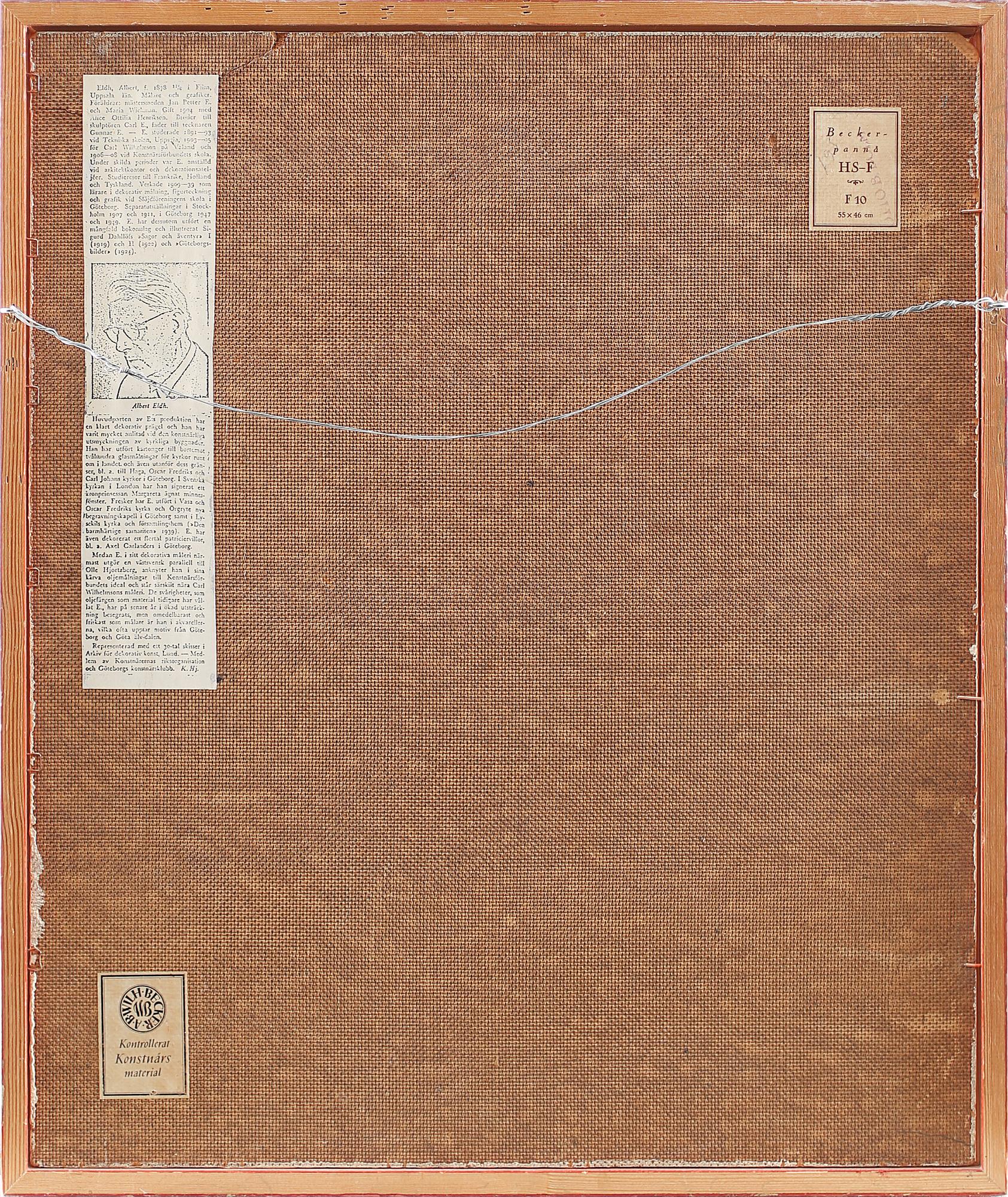 ALBERT ELDH, olja på pannå, signerad.