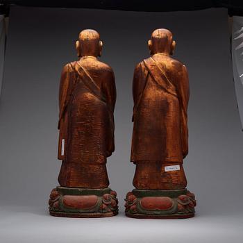 Two gilt lacquered figures of lamas, Ming dynasty (1368-1644).