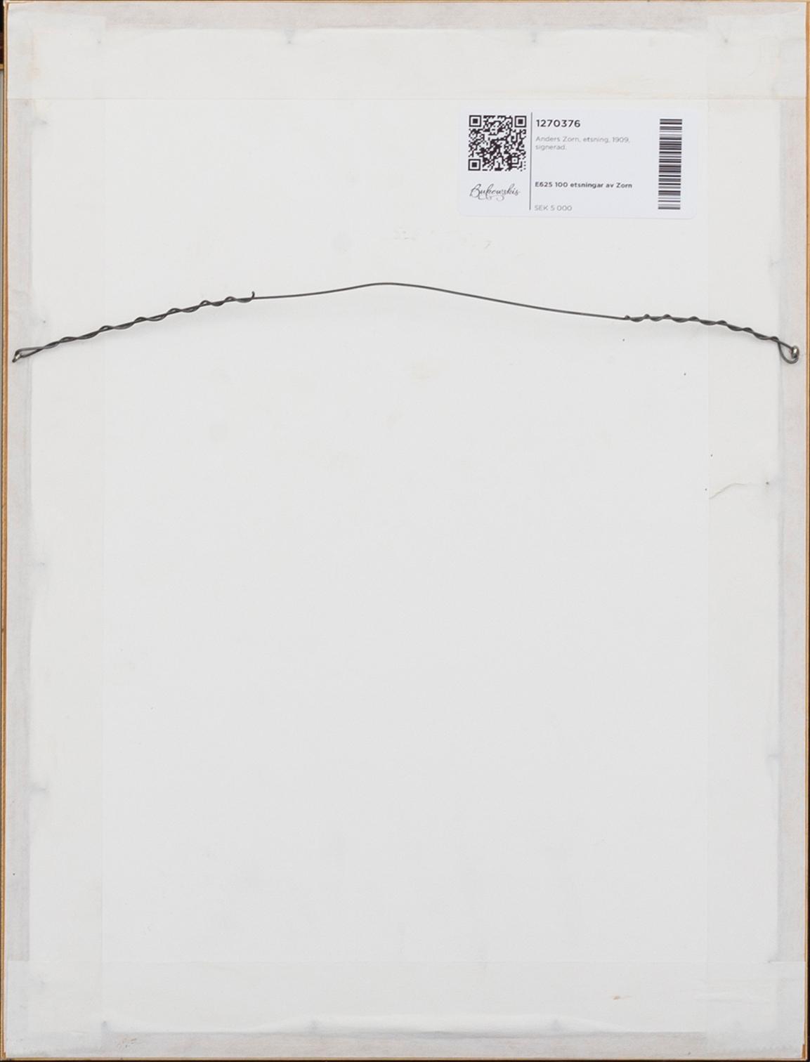 Anders Zorn, a signed etching from 1909.