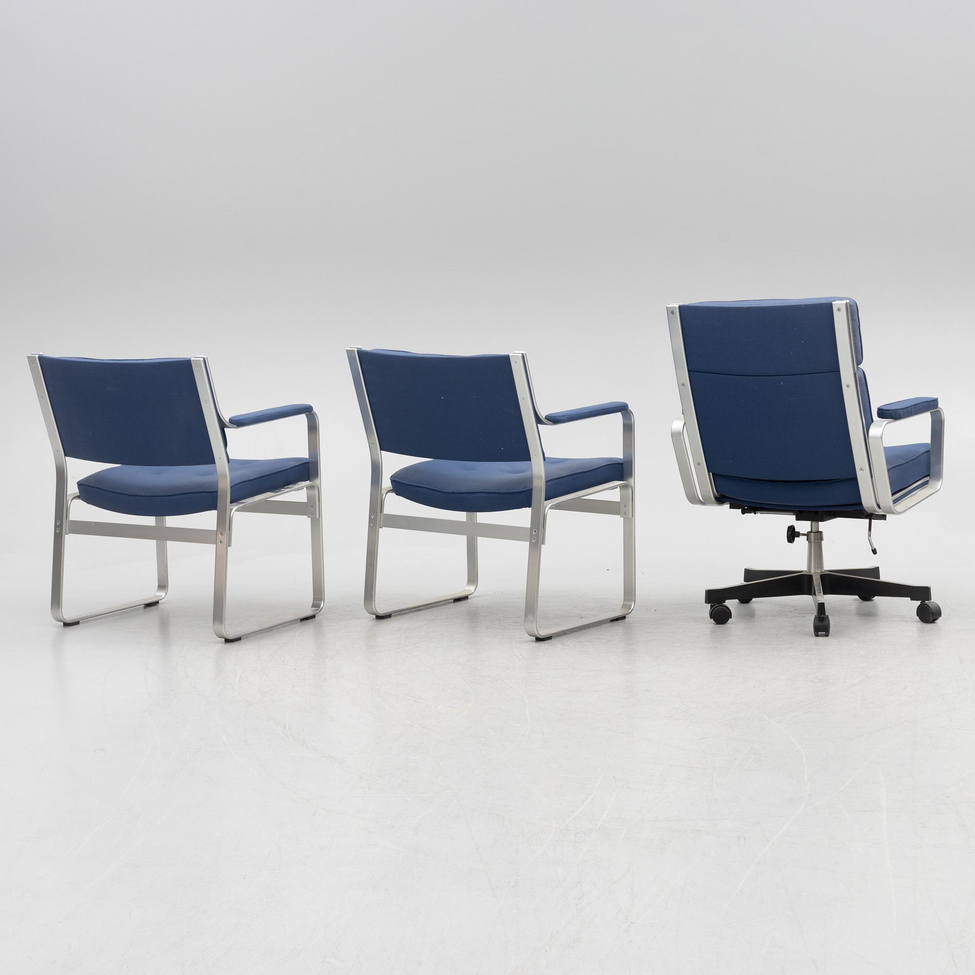 Karl Erik Ekselius, a pair of armchairs and a desk chair, 'Mondo', JOC Möbler, second half of the 20th Century.