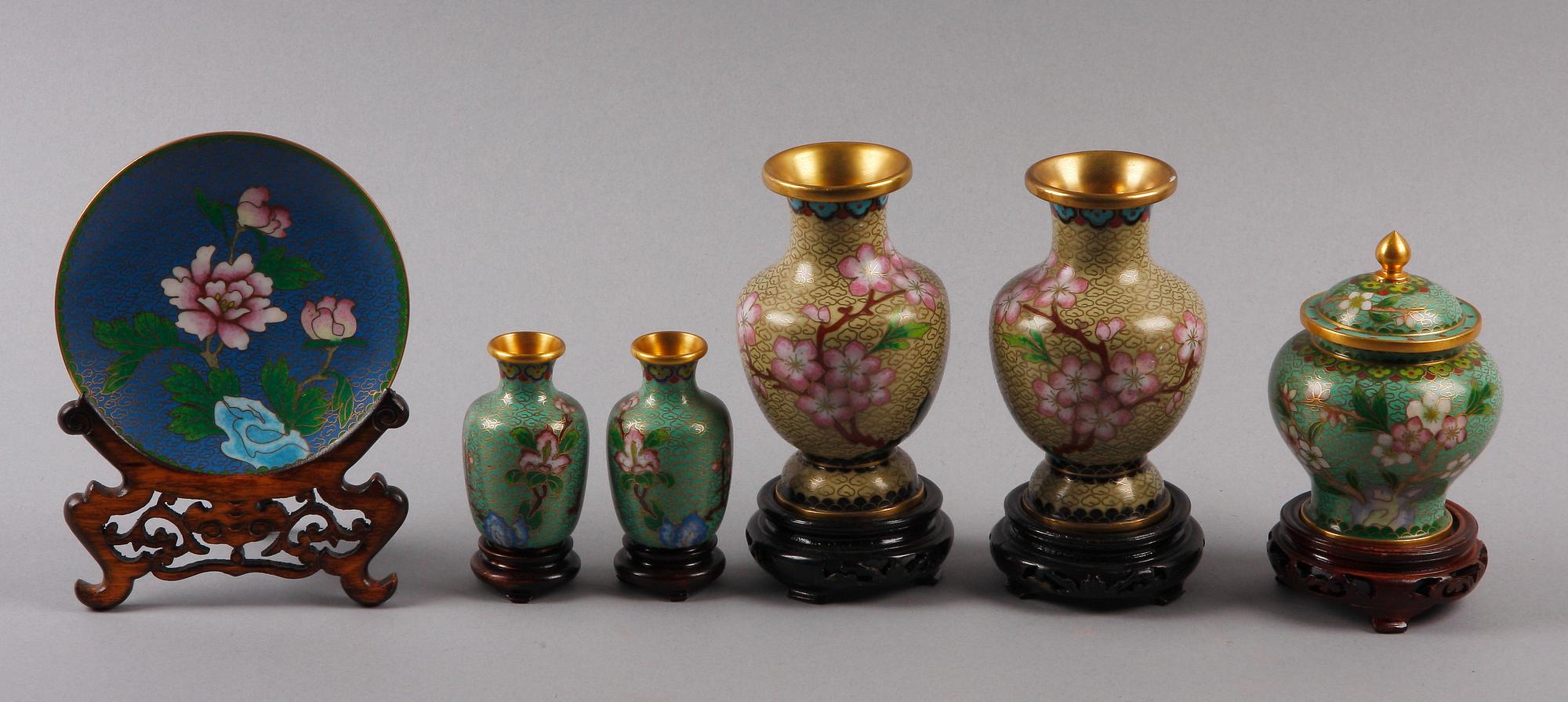 PARTI CLOISSONNÉ, 6 delar, Kina, sent 1900-tal.