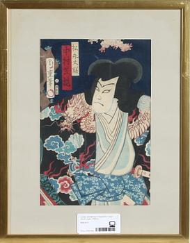MORIKAWA CHIKASHIGI, triptyk, träsnitt. Japan. 1800-tal.