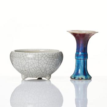 A flambé glazed vase and a censer, Qing dynasty (1644-1912).