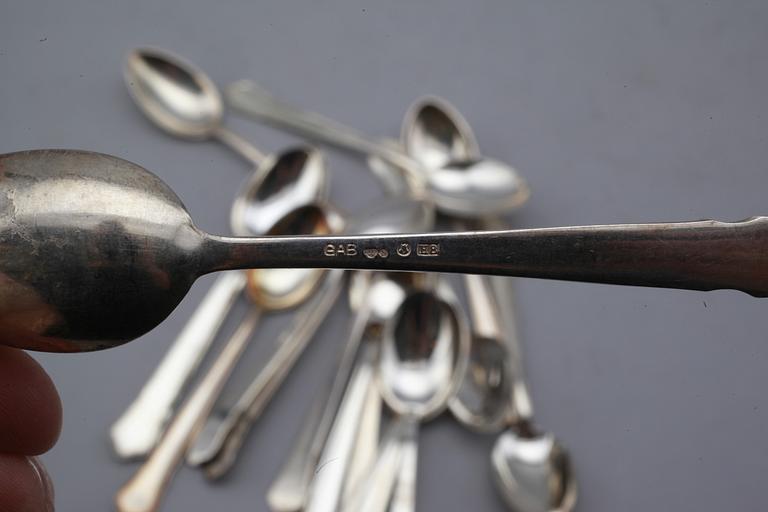 KAFFESKEDAR, 18 st, silver, GAB, Stockholm 1940-/50-tal. Vikt ca 243 gram.