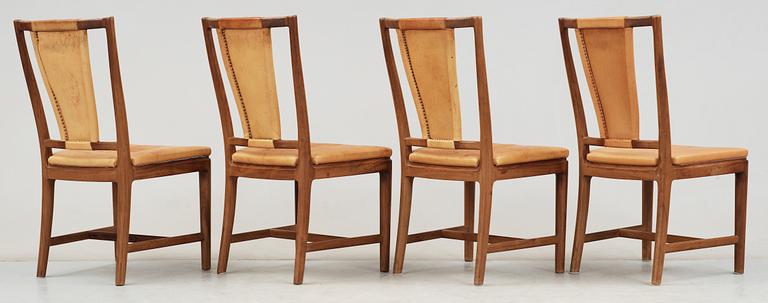 Nordiska Kompaniet, A set of four Carl-Axel Acking walnut and beige leather chairs, Nordiska Kompaniet (NK), ca 1947.