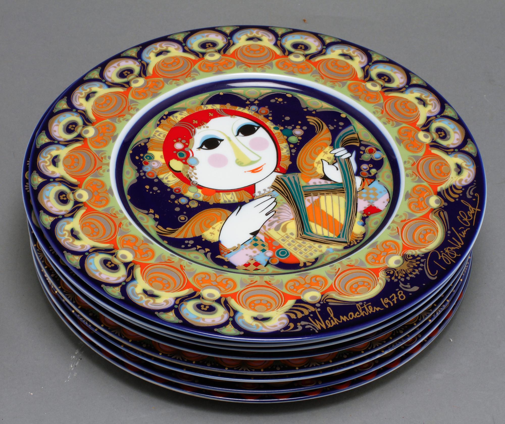 TALLRIKAR, 9 st, porslin, Björn Wiinblad, Rosenthal Studio-Line, 1970/80-tal.