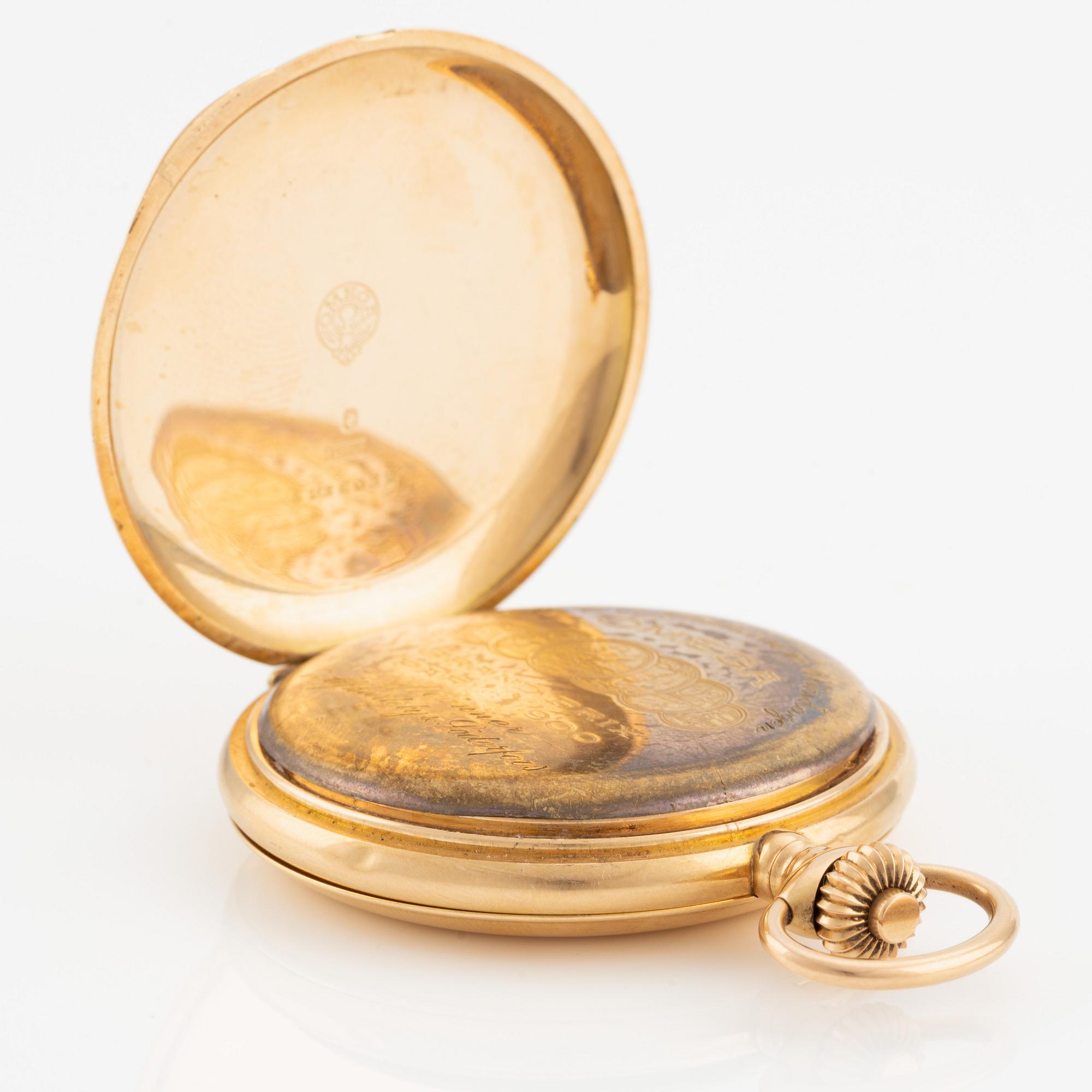 Omega, pocket watch, 18K gold, hunter case, 52.5 mm.