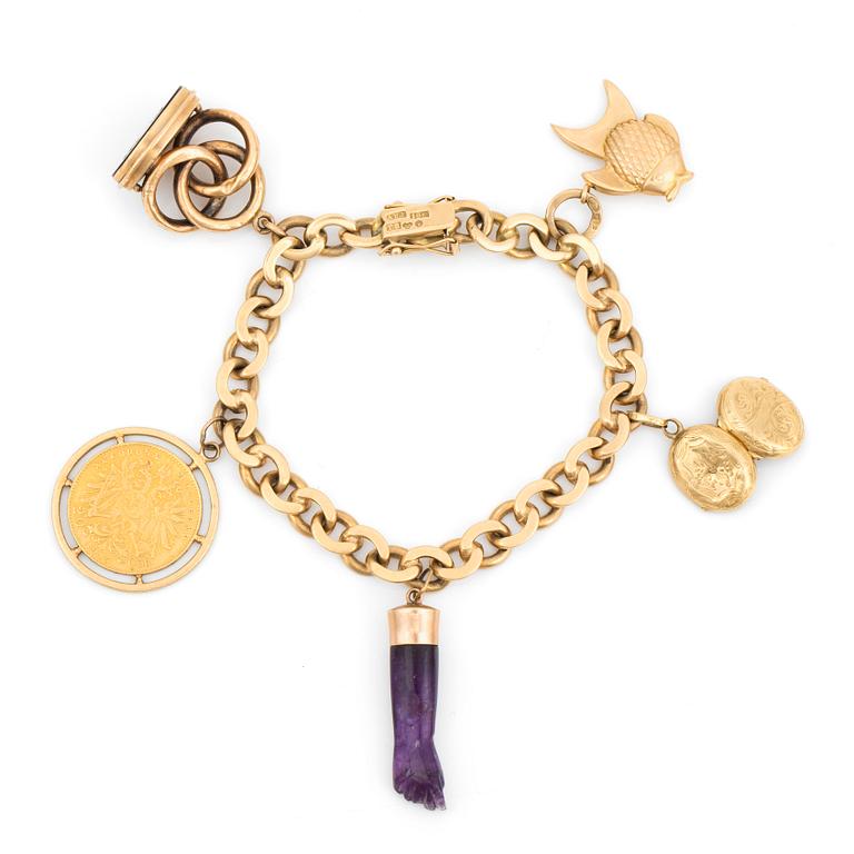 ARMBAND, pansarlänk med berlocker.