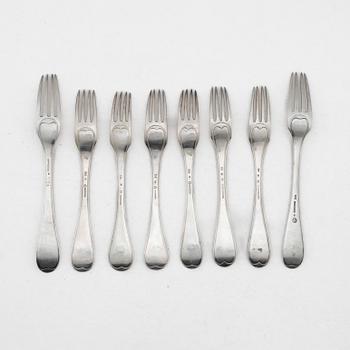 Eight Swedish silver forks, first half of the 19th century.