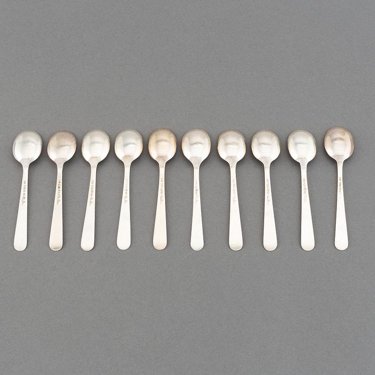 Wiwen Nilsson, a set of 10 silver coffee spoons, Lund, Sweden 1952-64.