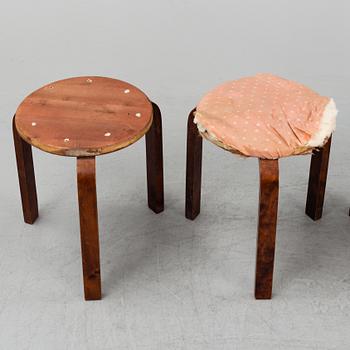 ALVAR AALTO, four stools, Artek, Finland, 1930/40-tal.