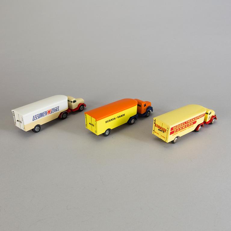 A lot of three Tekno trucks, Denmark, 1960s.