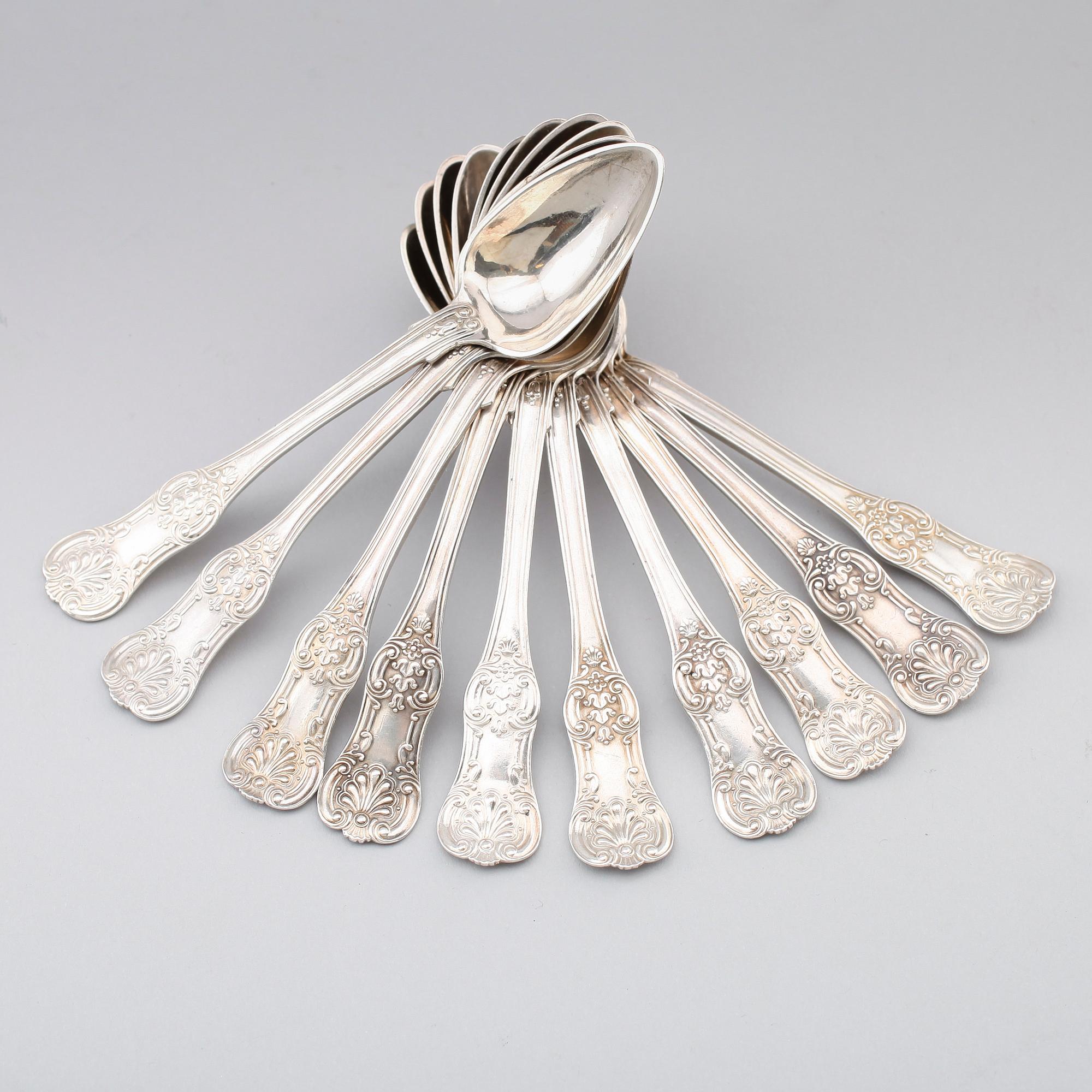 DESSERTSKEDAR, 10 st, silver, Fredrik & Wilhelm Zethelius, Stockholm 1840. Vikt ca 256 gram.