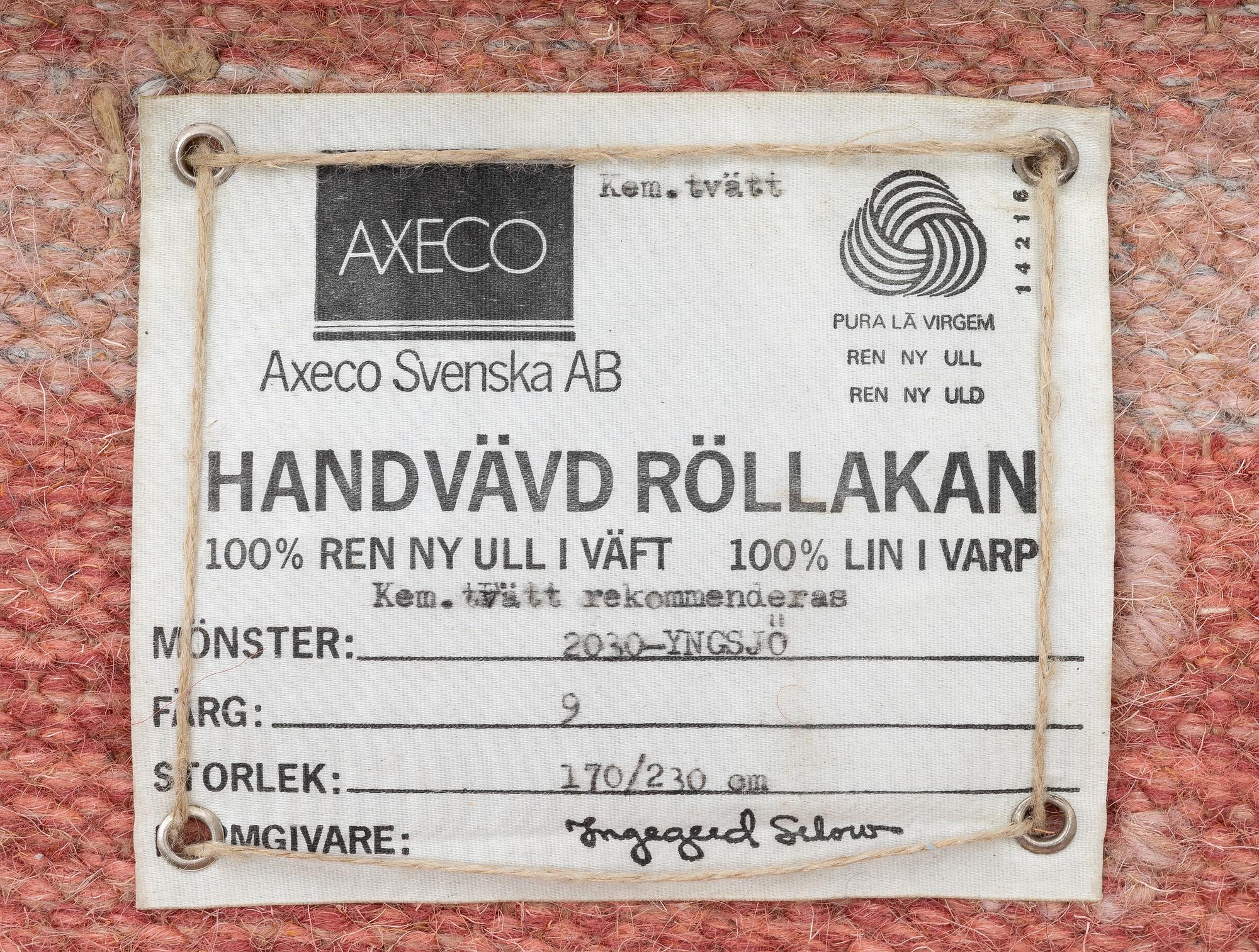 Ingegerd Silow, a flatwoven 'Yngsjö' rug, signed IS, c. 232 x 170 cm.