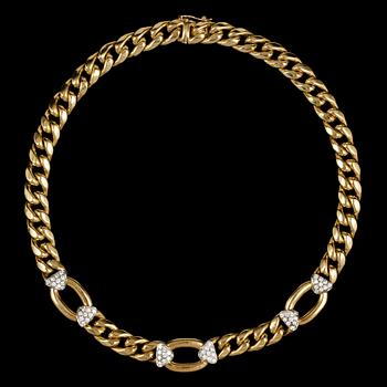 99. A gold and brilliant cut diamond necklace, tot. 1.80 cts.