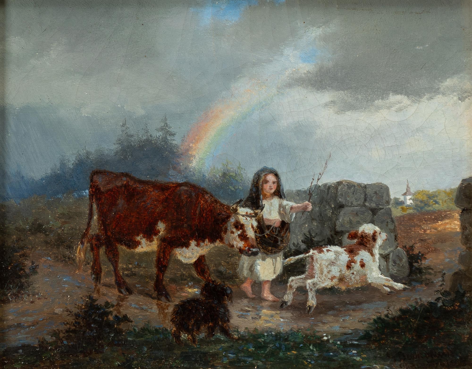 Gustaf Brandelius, Flicka med ko, kalv och hund.