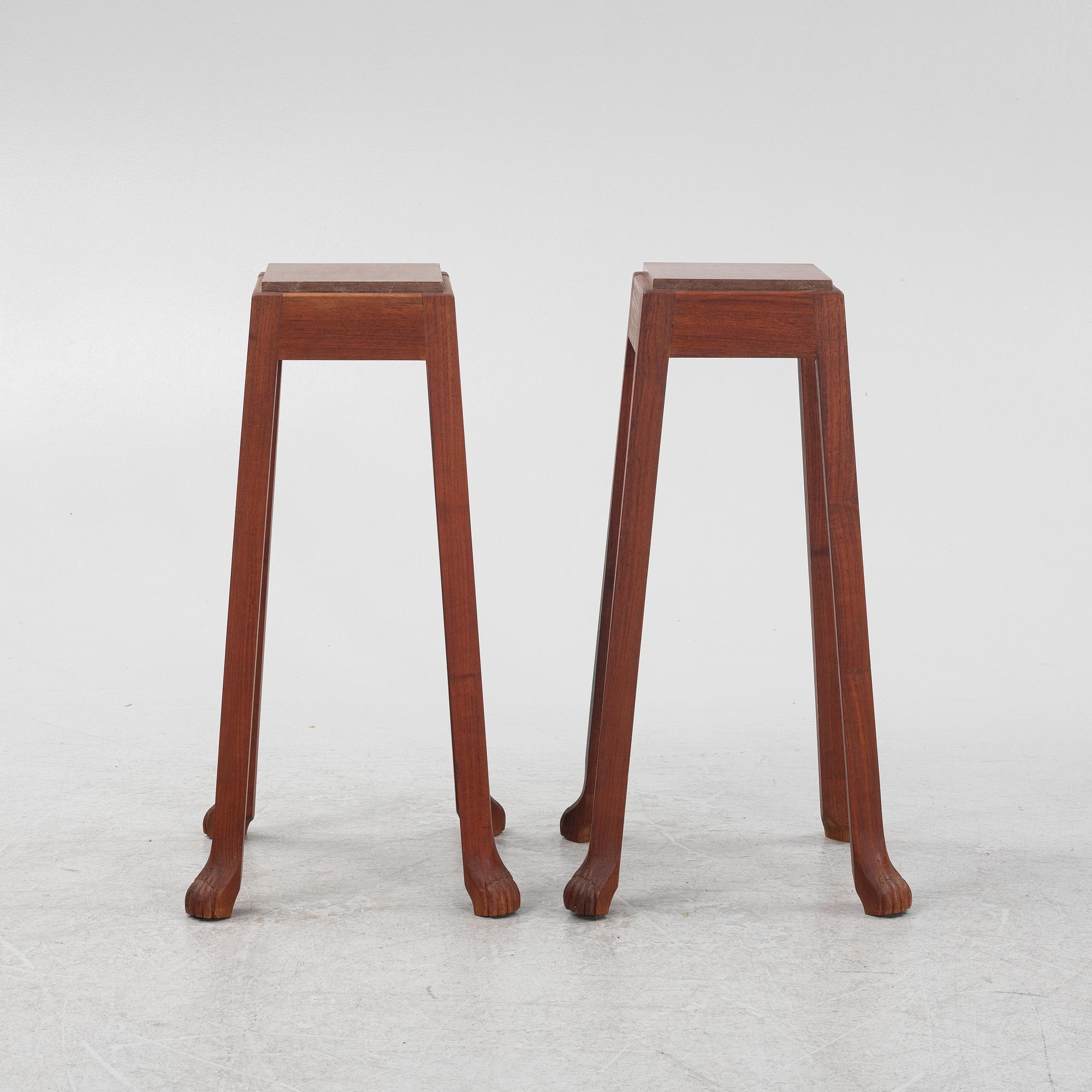 Pedestals, a pair, reportedly made by a student from Carl Malmsten's School Cappellagården, Öland.