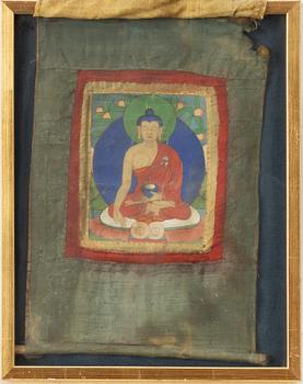 Unidentified artists, Buddhist motifs, four pieces, Tibet, 20th century.