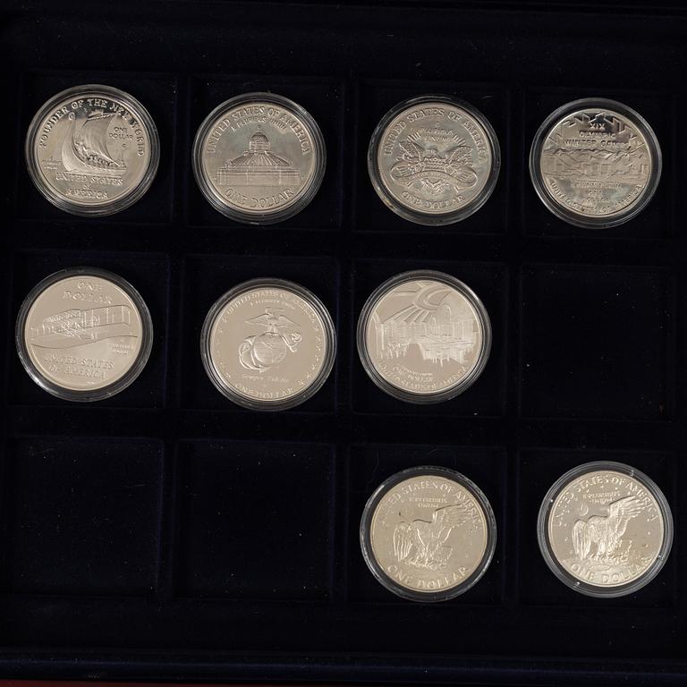 21 coins, one dollar, silver, USA, 1972-2005.