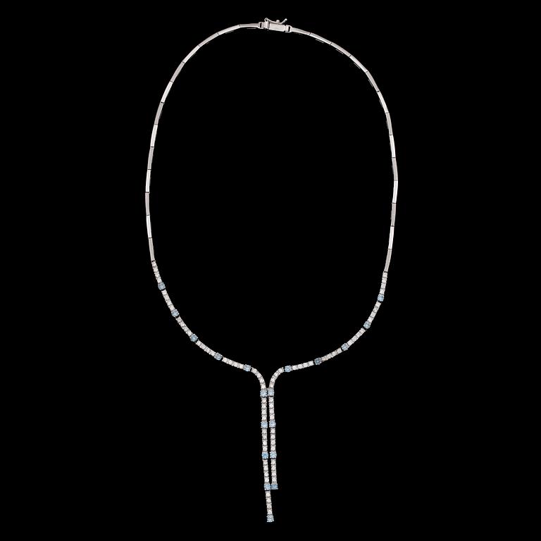 COLLIER, 14k vitguld, 76 briljantslipade diamanter tot ca 0,76ct, 19 briljantslipade safirer tot ca 1,4ct. Vikt 19,9g.