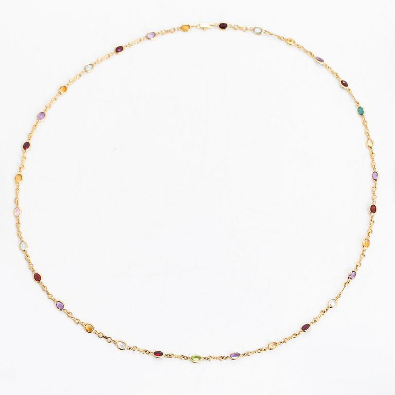 Necklace, 18K gold, with multi-coloured faceted stones.