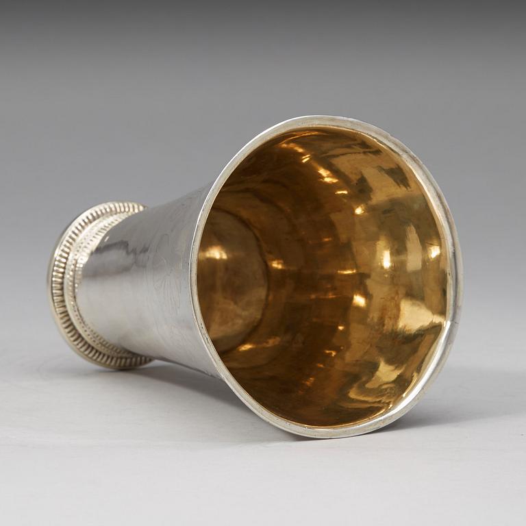 A Swedish 18th century parcel-gilt beaker, Nils Orstedt, Norrköping 1776.