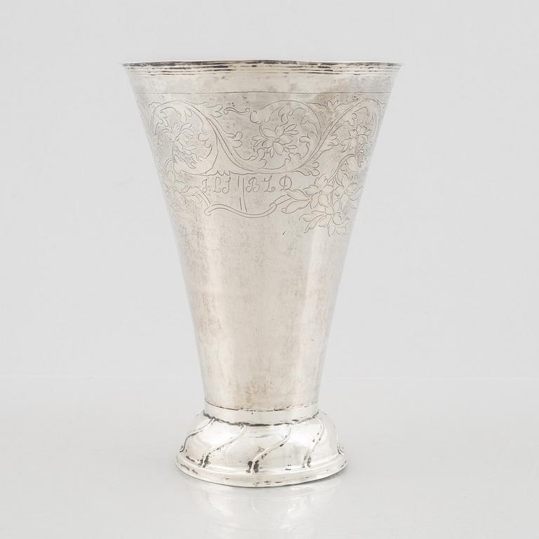 A silver beaker by Christopher Nordin, Hudiksvall 1827.