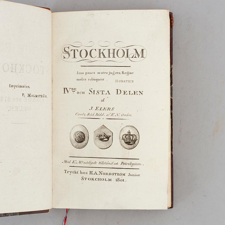 Klassisk stockholmstopografi 1800-01 i tidiga hedbergband (4 vol).