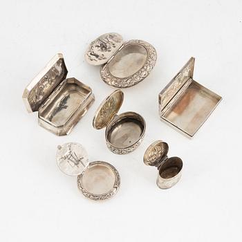 Six silver snuff-boxes, including Amsterdam, Netherlands 1908.