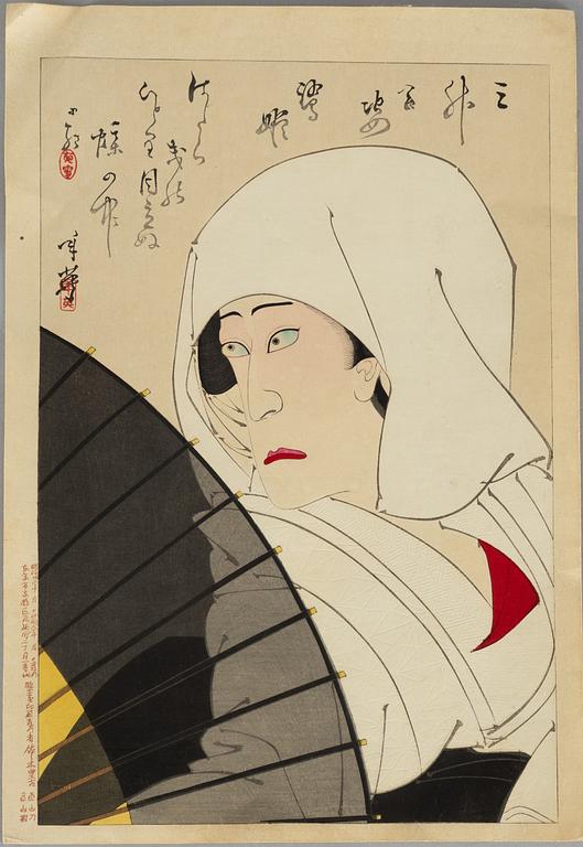 Migita Toshihide, Kabuki actor with a fan.