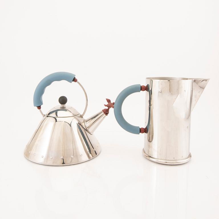 A fice pcs tea set by Michael Graves for Alessi later part of the 20th century stainless teel.