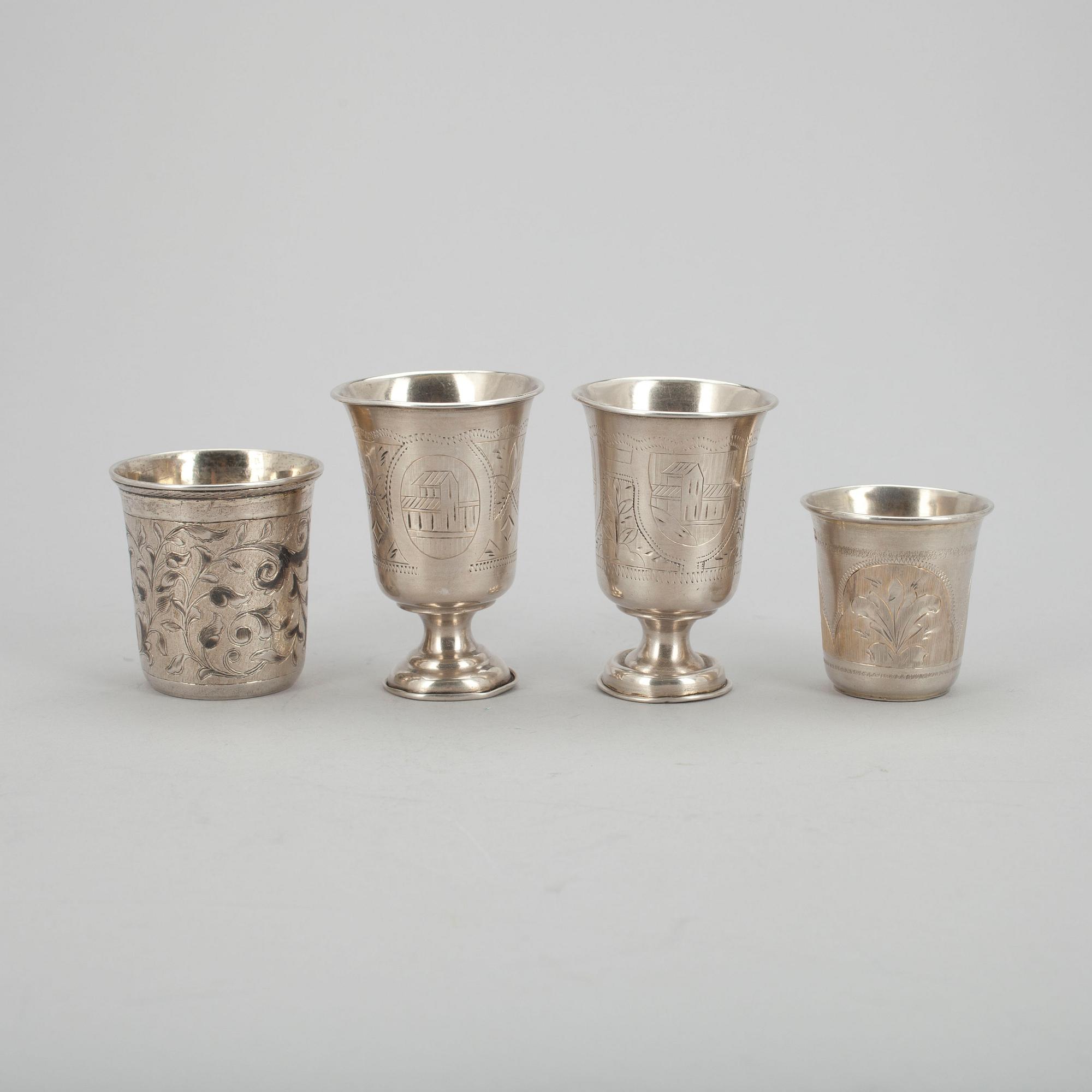 BÄGARE, 4 st, silver, Ryssland 1800-tal.