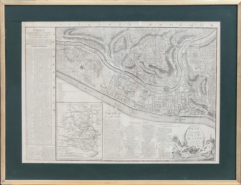 STADSKARTA ÖVER LYON, "Nouveau Plan topographique de la ville de Lyon, avec un précis historique..." 1816.
