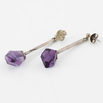 Rey Urban, a pair of earrings, sterling silver with amethyst, Stockholm 1984.