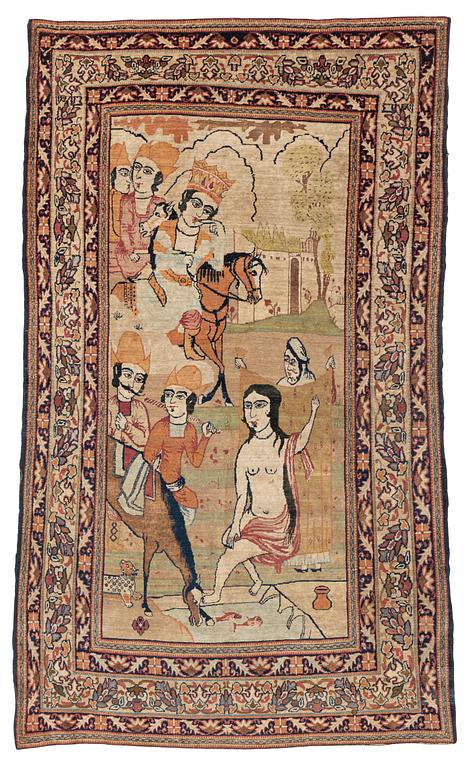 An antique pictorial Kerman Laver, ca 223 x 129 cm.