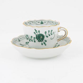 Kaffekoppar med fat, 9 st, porslin, "Indische Malerei Grün", Meissen, 1900-tal.