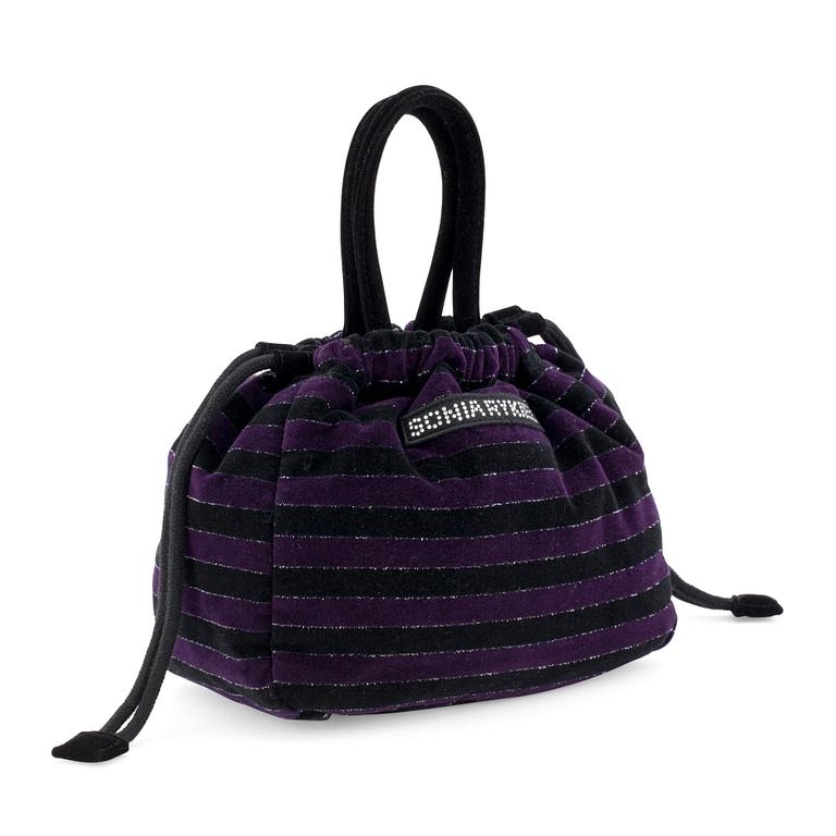 SONIA RYKIEL, a black and purple striped velvet evening / shoulder bag.