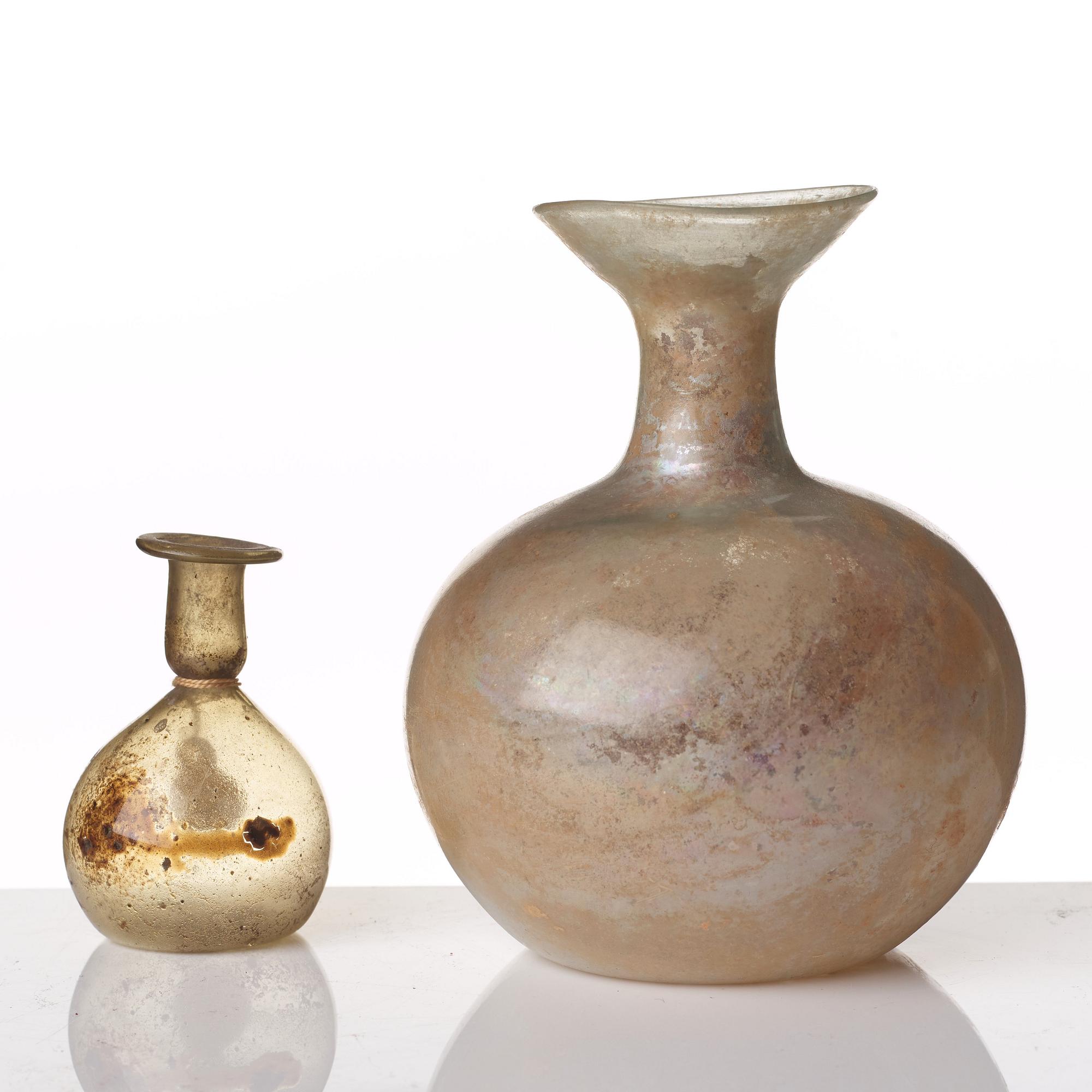 Two glass vessels, Roman, presumably 3rd-7th Century A.D.