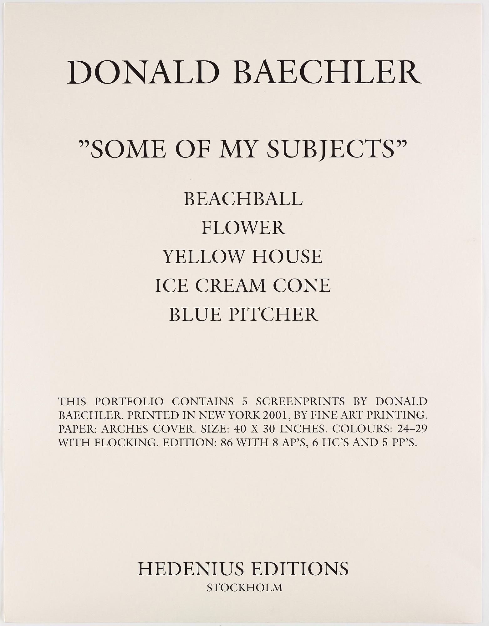 Donald Baechler, "Some of my subjects" mapp med 5 färgserigrafier.