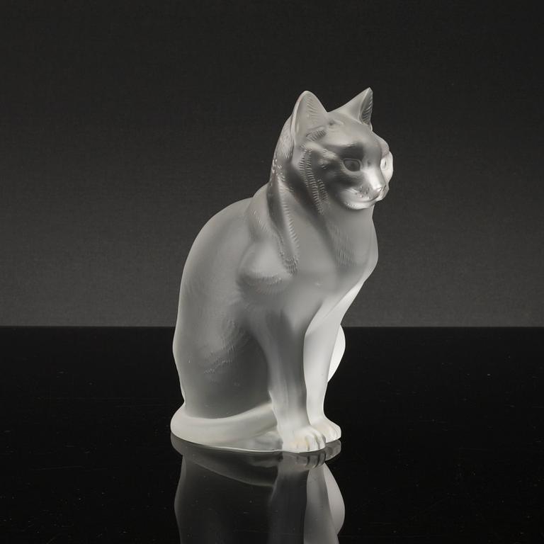 RENÉ LALIQUE, a moulded glass cat, latter part of the 20thC, signed Lalique France.