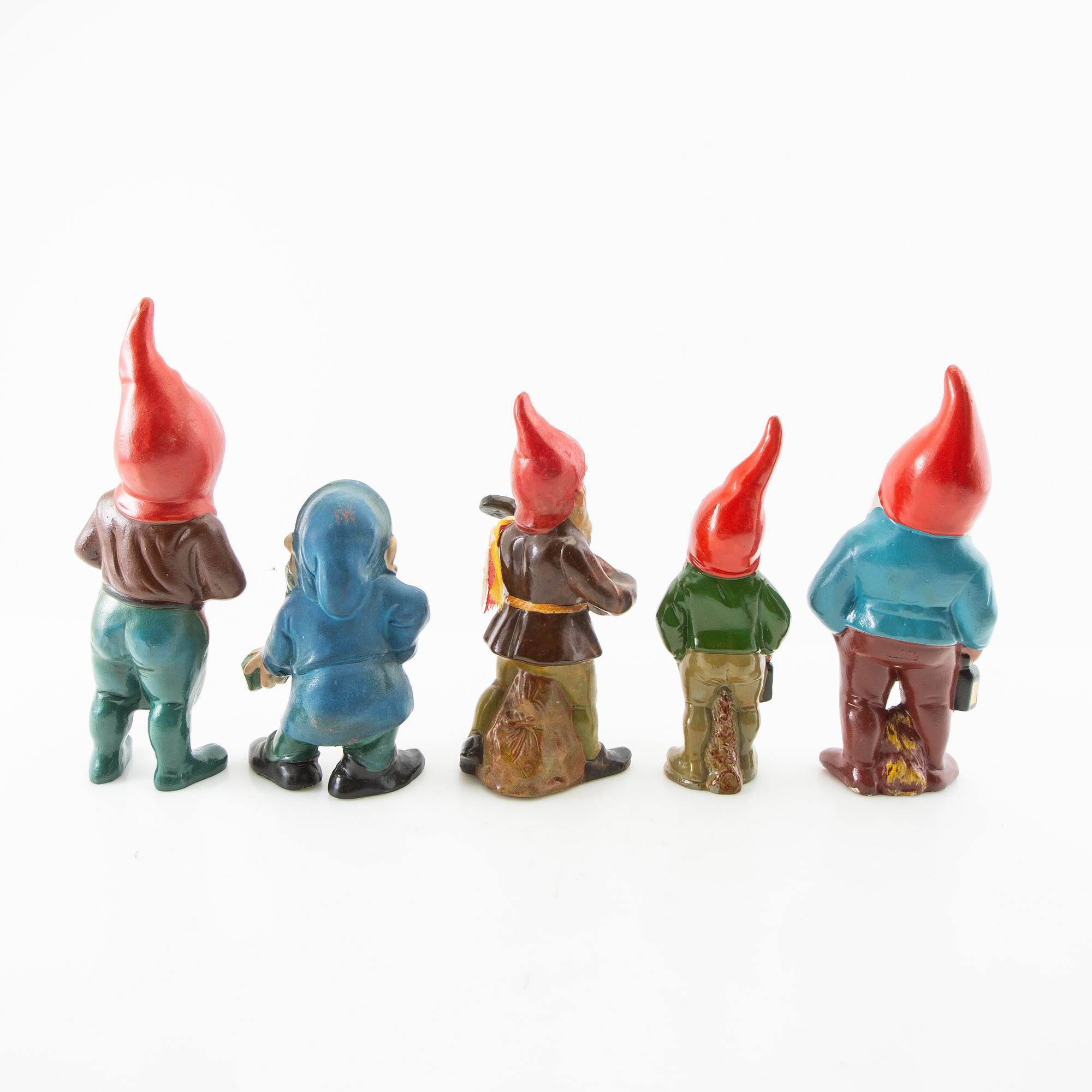 Gnomes 9 pcs mostly Germany mid/second half of the 20th century painted terracotta.