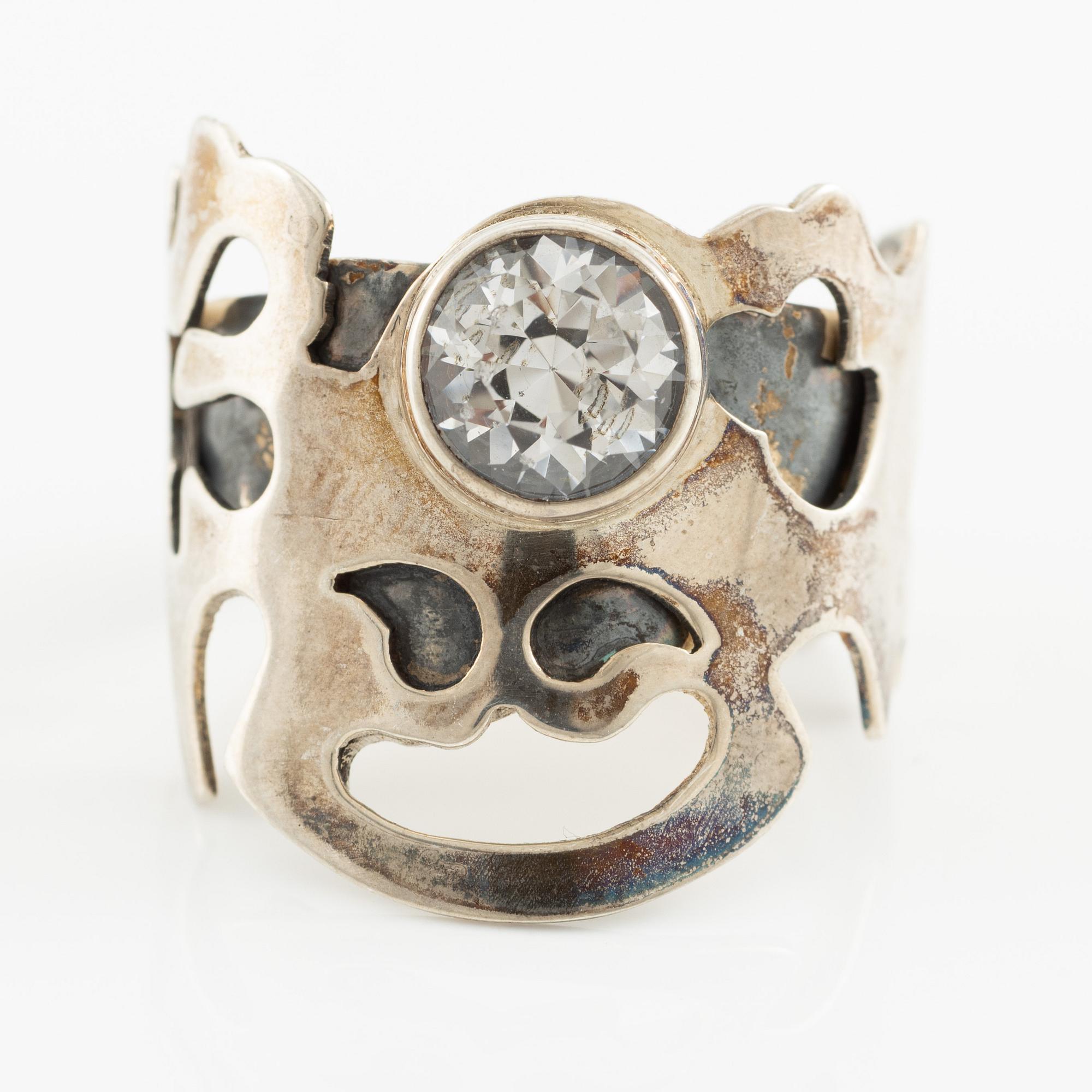 Jan-Christer Lundqvist, ring, sterling silver, with a white faceted stone, Skövde 1997.