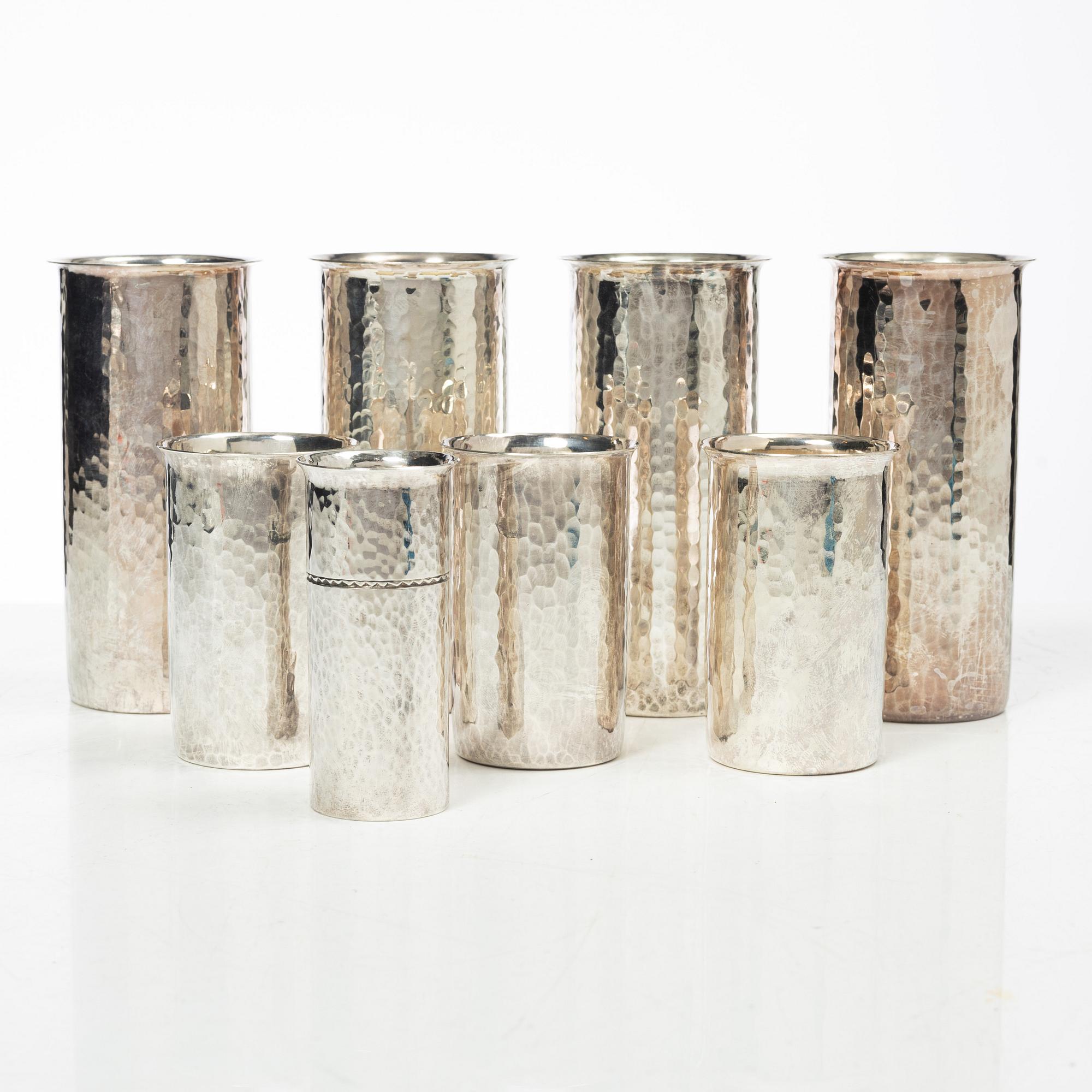 Bägare, 8 st, silver, bl a Lennart Råström, CG Råström, Stockholm 1975.