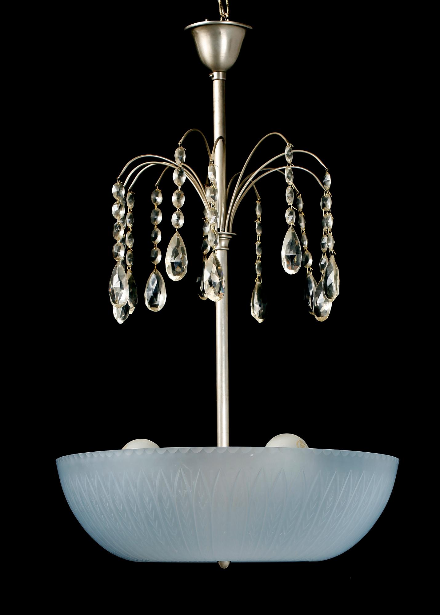 TAKLAMPA, stål och glas, 1900-talets mitt.
