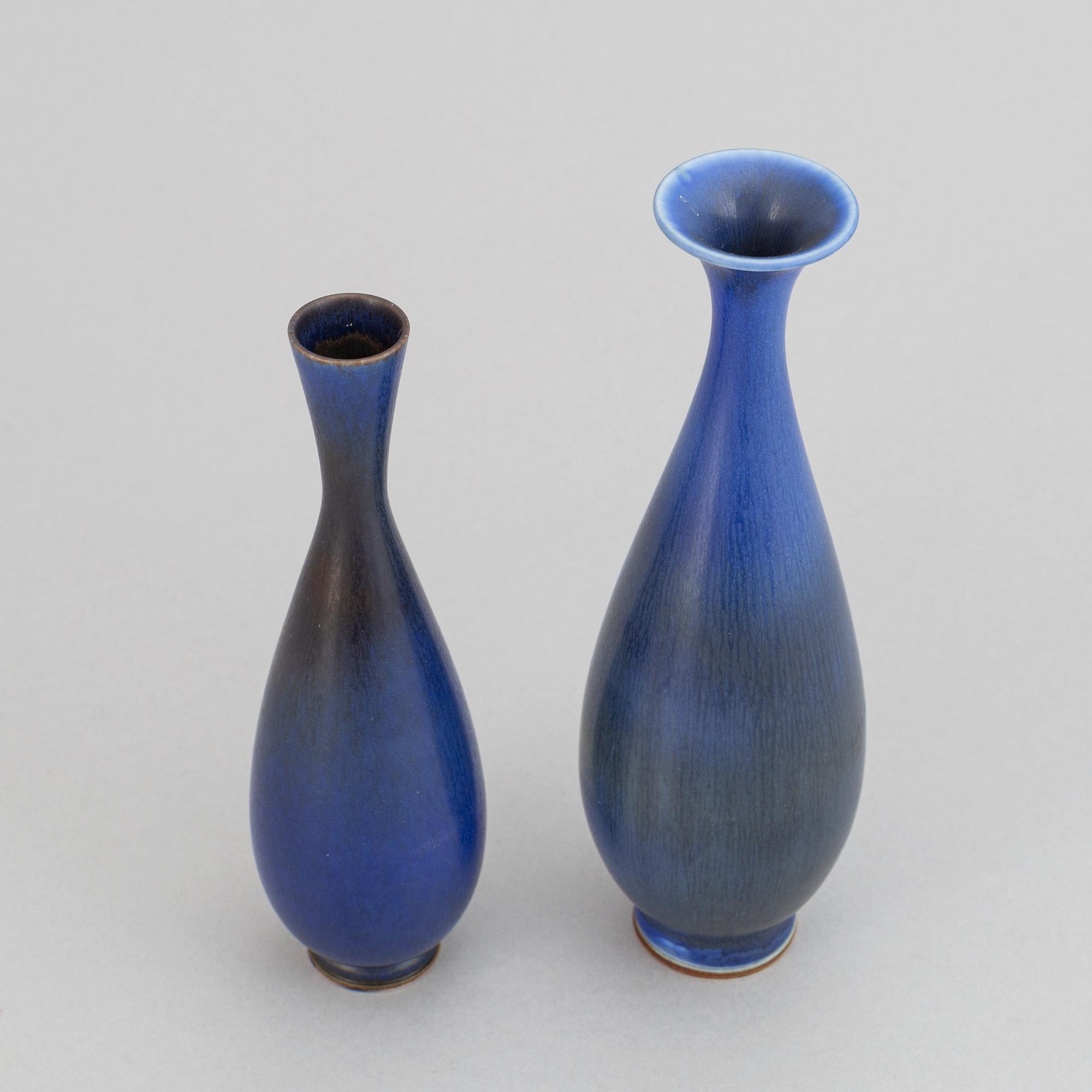 Berndt Friberg, two stoneware vases, Gustavsberg studio, Sweden 1960 and 1965.