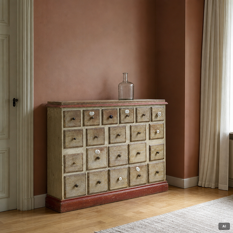 A painted spice-cabinet, first part 19th century.
