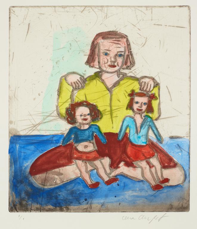 Lena Cronqvist, etching, colorated, signed, numbered 1/1.